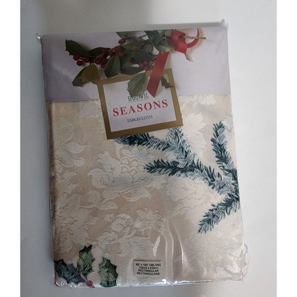 Bardwil Seasons Tablecloth Christmas Greenery Oblong 60x102 inches Holiday - Picture 1 of 6